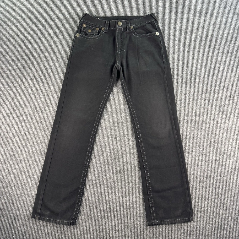 True Religion Jeans Mens 34x33 Black Denim Super T Designer Back Flap USA Y2K